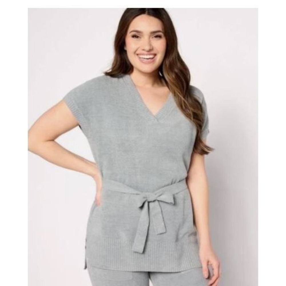 Barefoot Dreams Size Small Tunic Gray CozyChic Ultra Lite Knit High Low Belted
